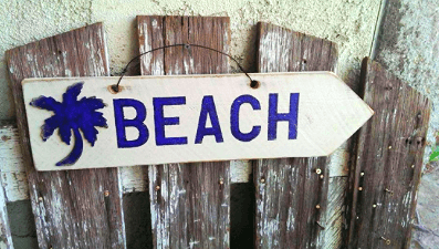 BEACH Directional Sign with Palm Tree – Weathered Signs