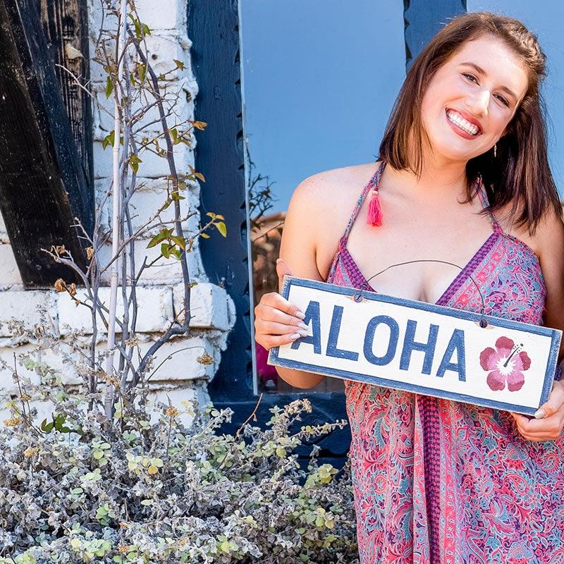 ALOHA with Hibiscus (Large) - Weathered Signs