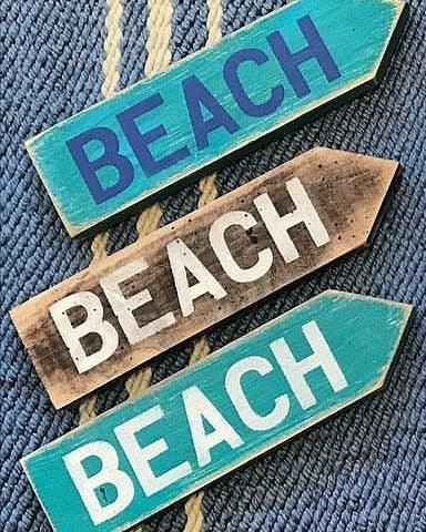 BEACH Directional Sign with Arrow - Weathered Signs