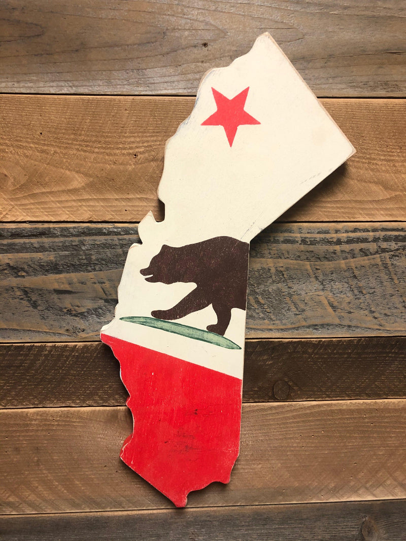 California Golden State Bear Wood Sign - Weathered Signs